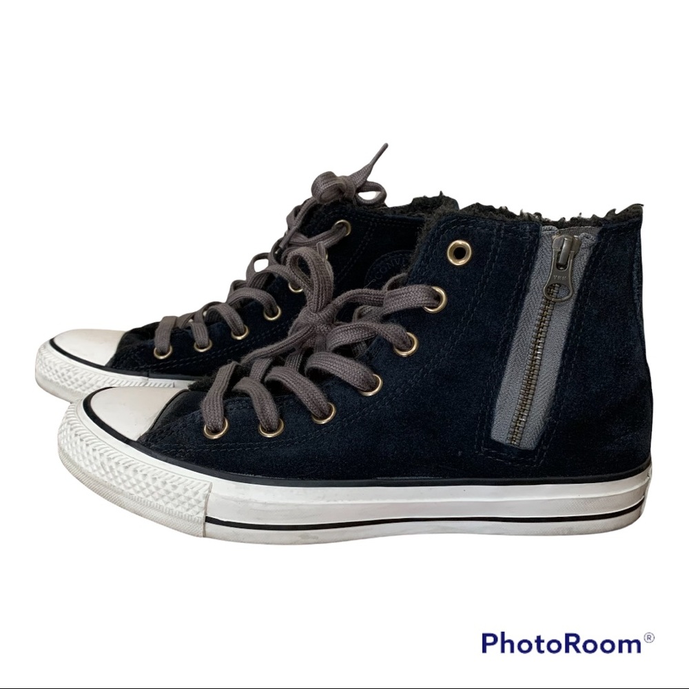 Black Chuck Taylor All Star Side Zip Faux Fur Lined High Top Sneaker size 7.5